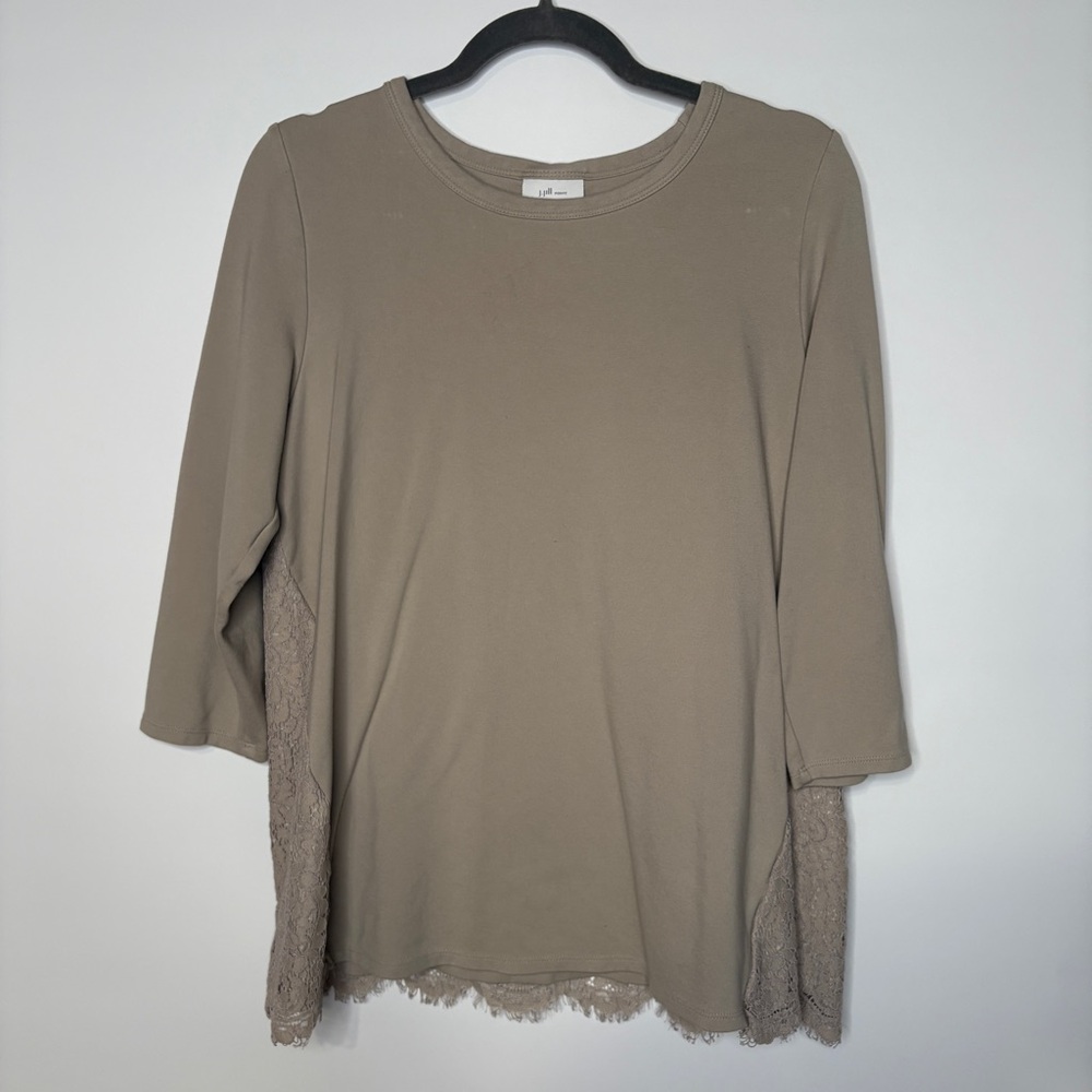 J. Jill Ponte Beige Taupe 3/4 Sleeve Pullover Top with Lace Back Size Medium